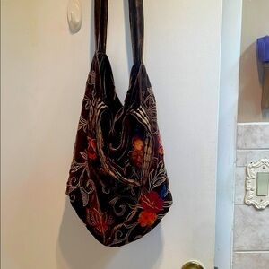 JohnnyWas Embroidered Floral espresso colored tote bag